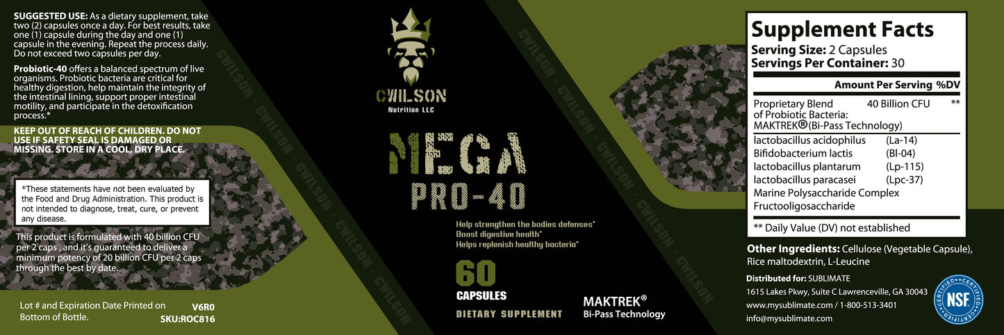 Probiotic Health Supplement | Mega Pro 40 | CWilson Nutrition LLC